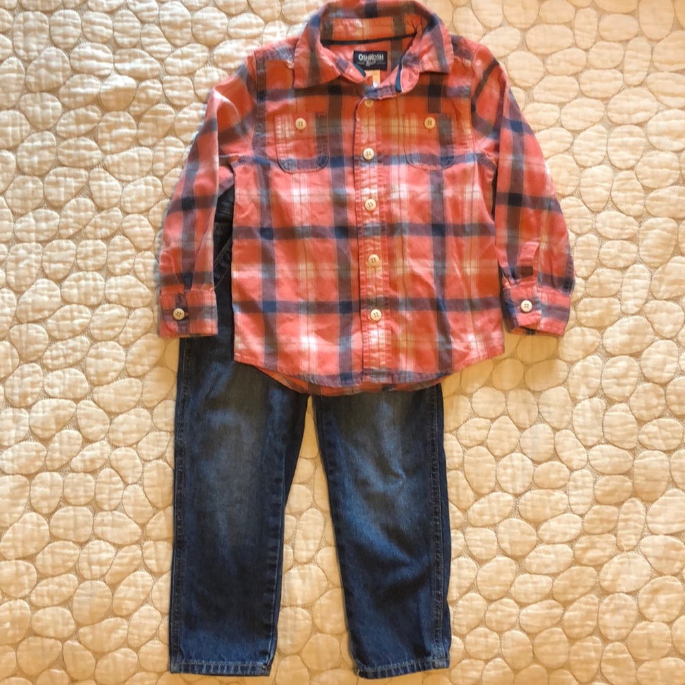 Oshkosh boys button-down and jeans set